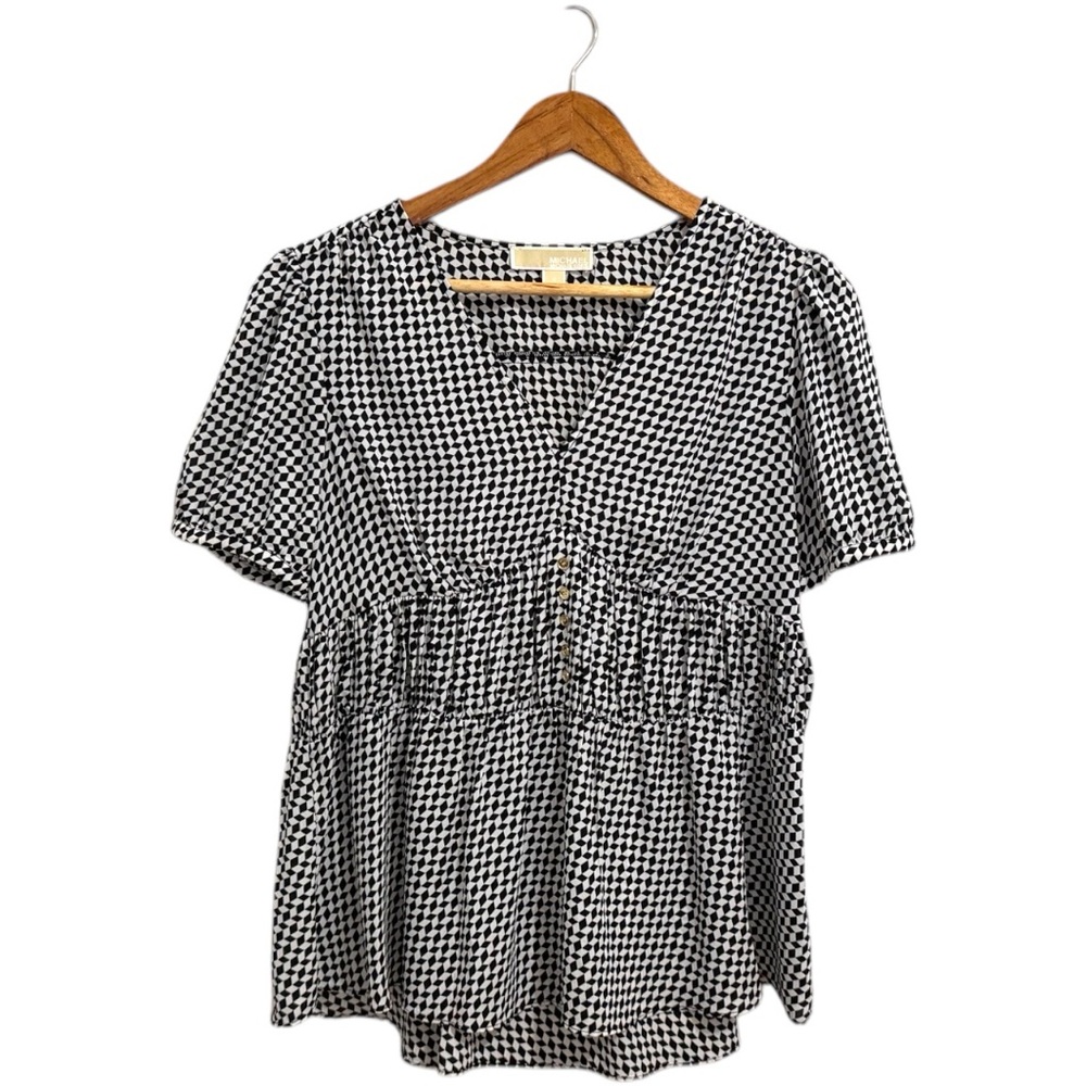 Michael Kors Black and White Ruffled Peplum Blouse Size S